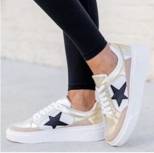 Pink Lily Gold and Black Star Sneakers